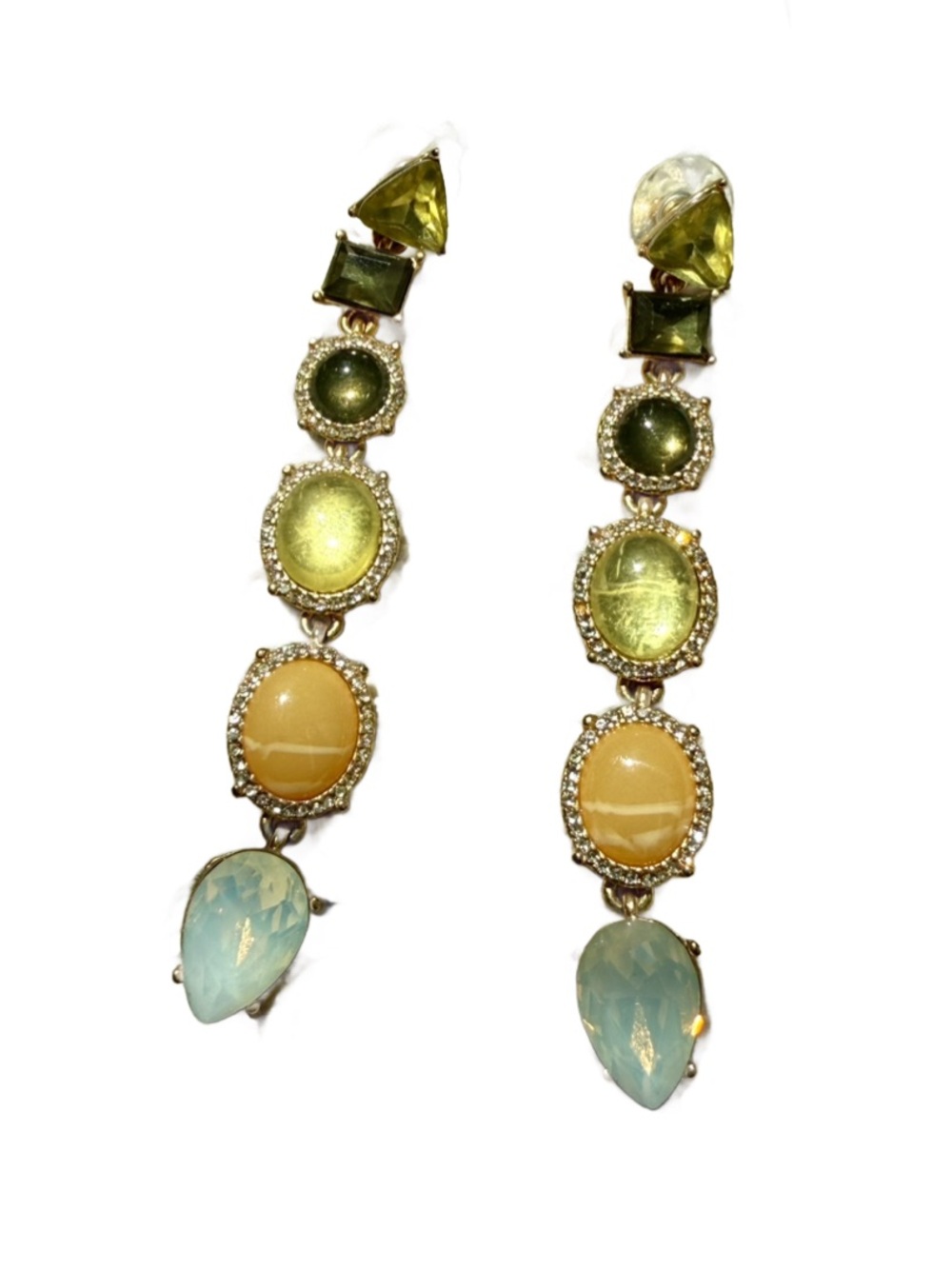 BaubleBar Multi-Gem Green, Orange, and Blue Drop Earrings